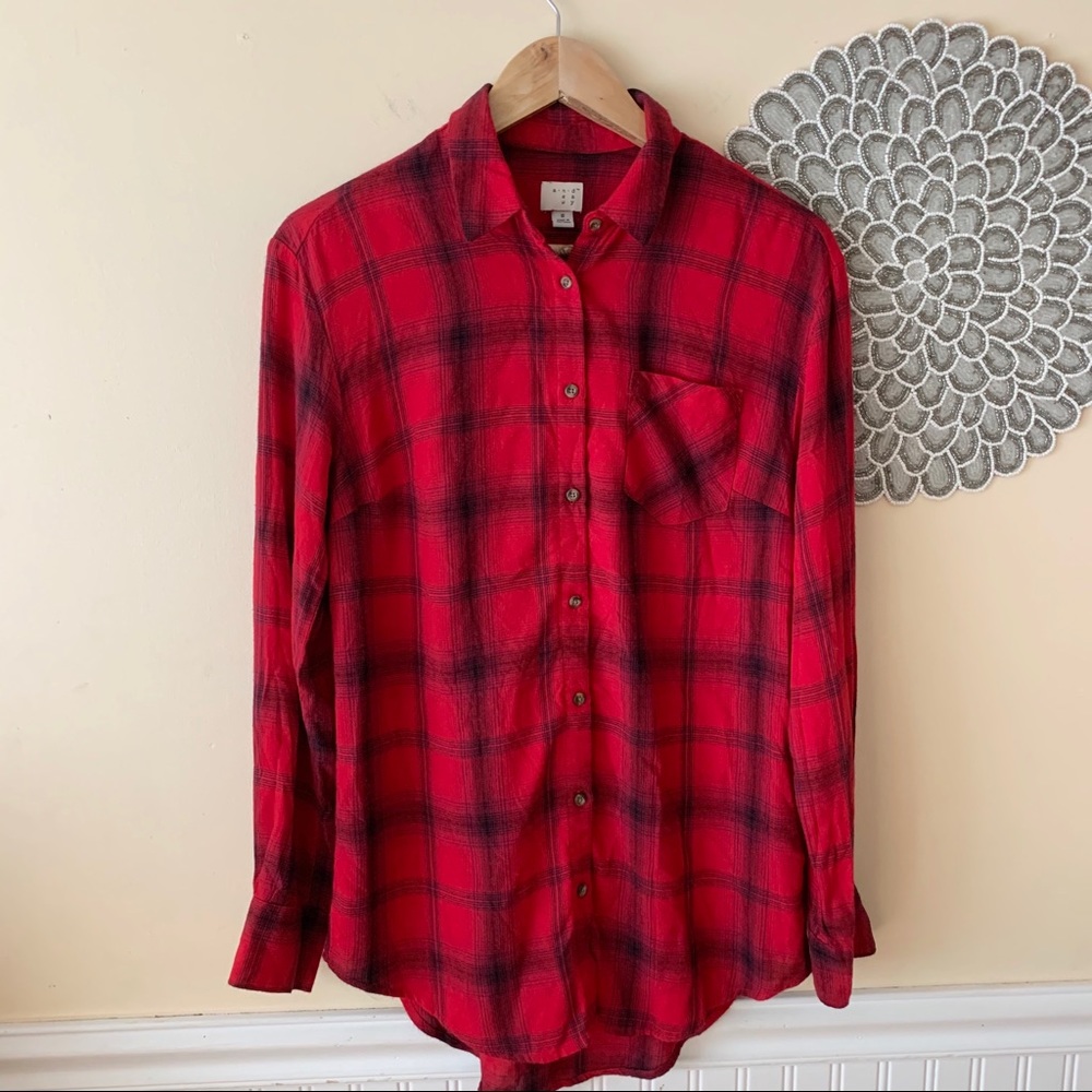 A New Day Red and Black Plaid Flannel Button Down